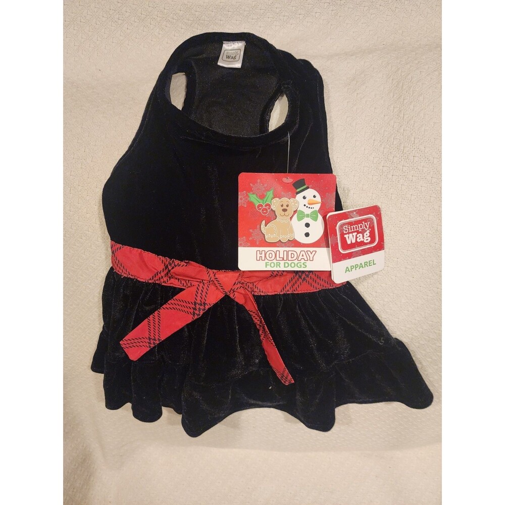 Simply Wag Dog Holiday Dress Red Black Skirt Puppy